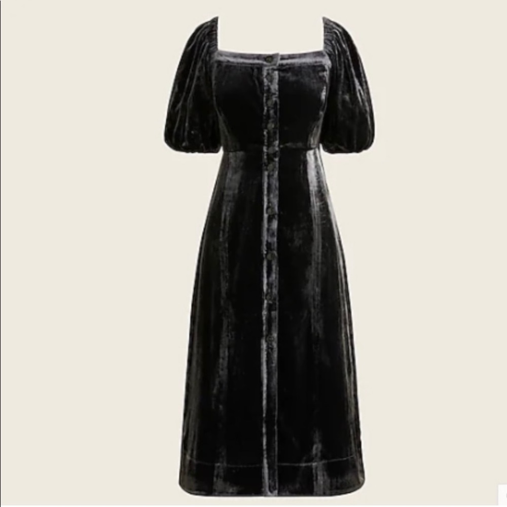 Gorgeous NEW J Crew Puff Sleeve black velvet dress